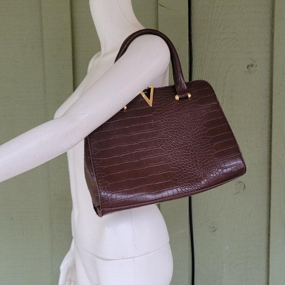 CROSSI New York Brown Mock Croc Satchel Bag - Picture 2 of 6